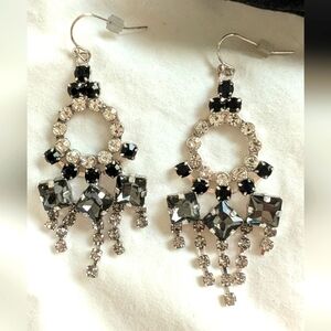 New Lulu Frost Chandelier earrings. Black and clear crystals.